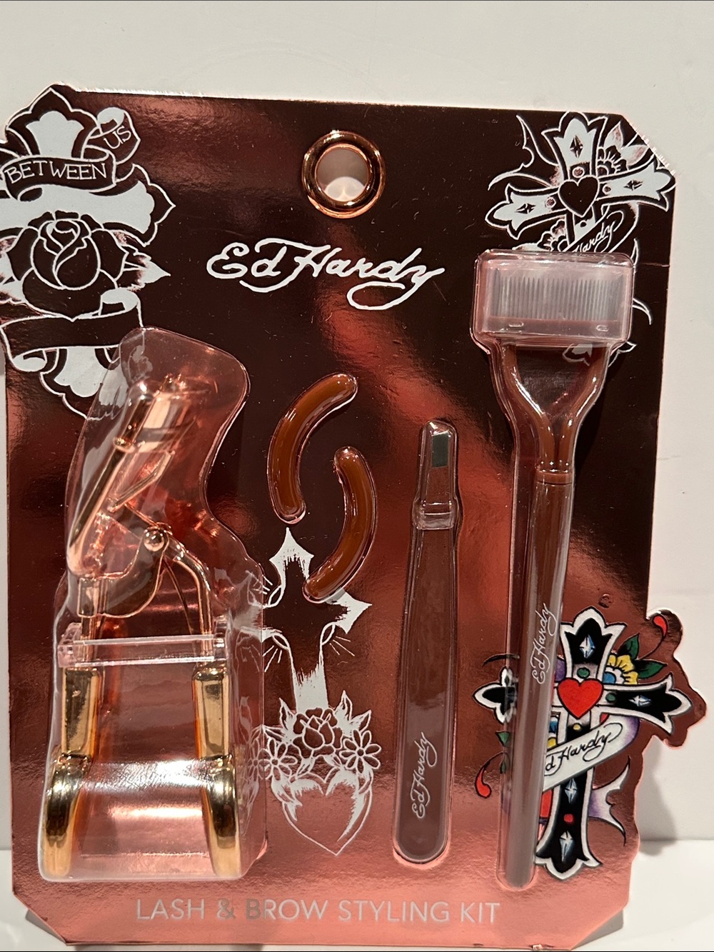 Ed Hardy Lash and Brow Styling Kit w/ Eyelash Curler, Lash Comb, Tweezer, Refill